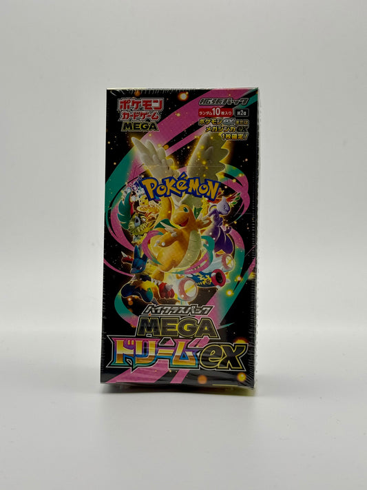 Eevolvd Mega Dream EX Booster Box med 10 booster packs sealed sedd framifrån direkt fran Pokemon Center Japan